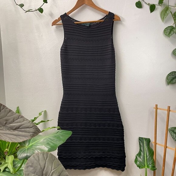 Lauren Ralph Lauren SMALL LBJ Ruffled Textured Lined Crochet-Knit Sweater Dress - Picture 1 of 9